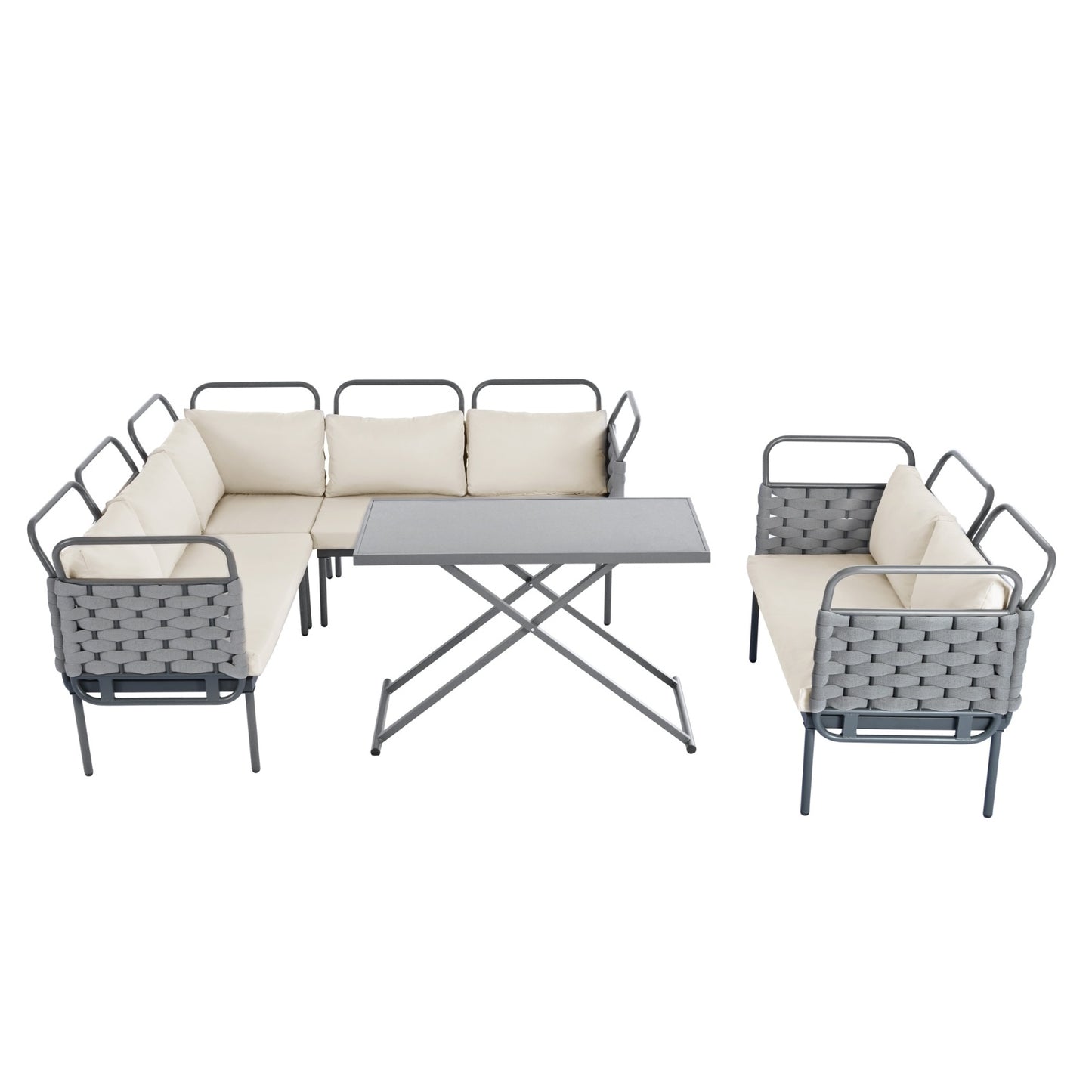 TOPMAX 5-Piece Modern Patio Sectional Sofa Set Outdoor Woven Rope Furniture Set With Glass Table And